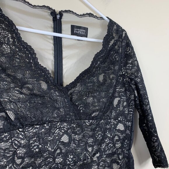 Adrianna Papell Black Floral Lace Whimsigoth Bodycon Dress Vampire Size 8 - Picture 4 of 8